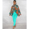 Fashionable lace up printed chiffon shirt bat sleeve top