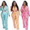 Spring and Autumn Pants Set Pit Striped Printed Open Navel Set Women's Clothing