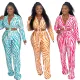 Spring and Autumn Pants Set Pit Striped Printed Open Navel Set Women's Clothing