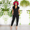 Elastic waist zipper casual pants jumpsuit