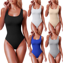 Solid U-neck Sleeveless Tank Top Bodysuit