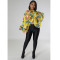 Fashionable lace up printed chiffon shirt bat sleeve top