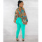Fashionable lace up printed chiffon shirt bat sleeve top