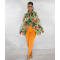 Fashionable lace up printed chiffon shirt bat sleeve top