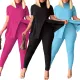 Fashionable high neck slit hem solid color pants set