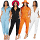Elastic waist zipper casual pants jumpsuit