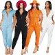 Elastic waist zipper casual pants jumpsuit