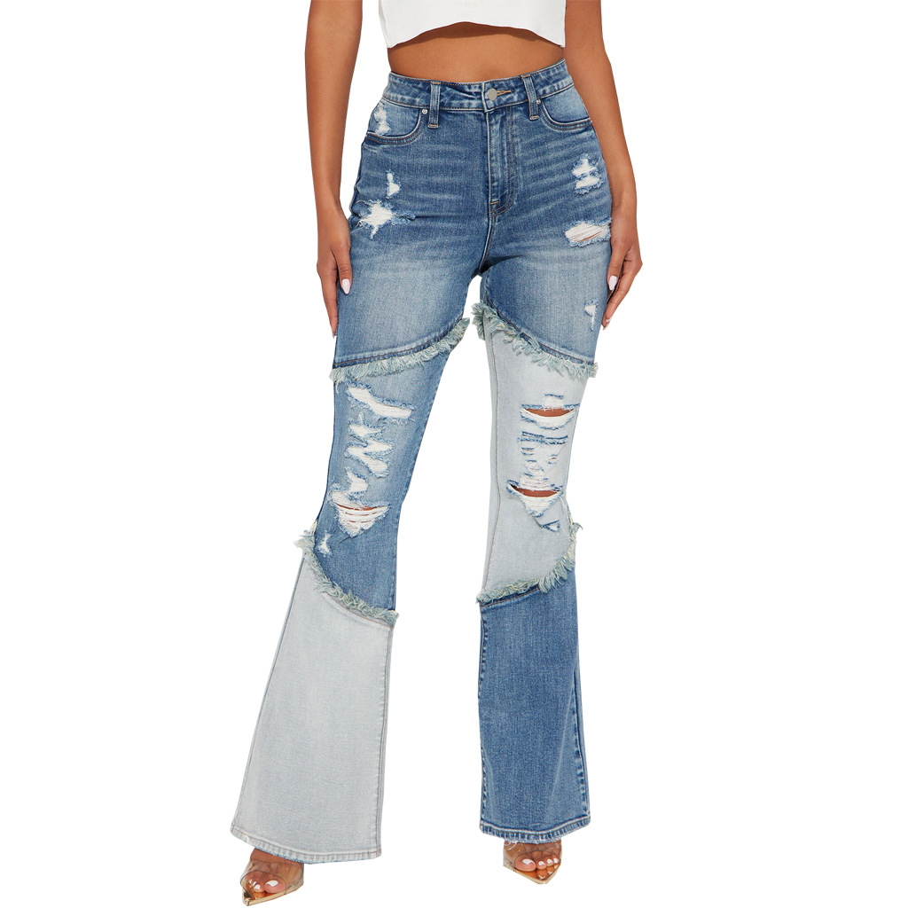 Getadme-Fashion Blue Denim Pants Women Embroidery Star New Design High Waist Slim Bell Bottoms Gyaru Jeans Streetwear Vintage Kpop