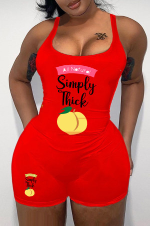 Fashionable oversized printed U-neck sexy backless tight jumpsuit
