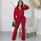 Fashion long sleeve zip top Bell-bottoms suit