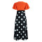Fashionable polka dot printed mid length V-neck sexy skirt