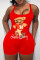 Fashionable oversized printed U-neck sexy backless tight jumpsuit