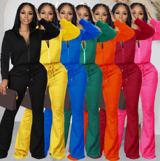 Fashion long sleeve zip top Bell-bottoms suit