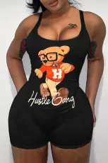 Fashionable oversized printed U-neck sexy backless tight jumpsuit
