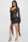 Elastic Lace V-Neck Lace Up Perspective Sexy Short Skirt Set of Two