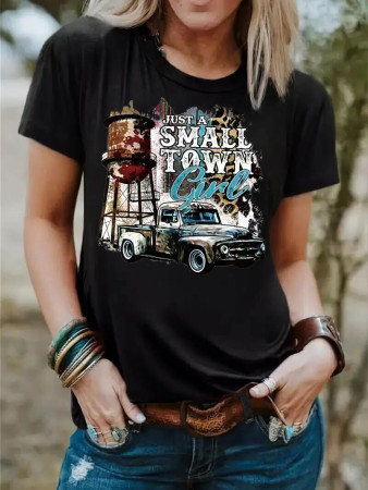 Casual letter printed round neck short sleeved T-shirt top