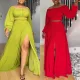 Fashion Large One Shoulder Large Dress Lantern Sleeve Two Piece Set