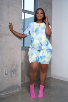 Fashion oversized tie dyed short sleeved shorts loose fitting set