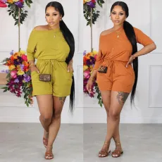 Sexy Large Solid Casual Loose Two Piece Set