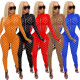 Fashionable and sexy hollow out perspective slim fitting jumpsuit