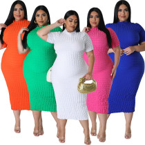 Fashion Plus Size Bubble Pineapple Pattern Casual Short Sleeve Dress