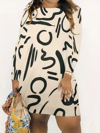 Fashionable geometric printed long sleeved dress