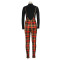Christmas High Neck Top Plaid Strap Pants Fashion Set