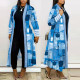 Fashion casual denim printed long trench coat