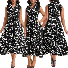 Sexy and fashionable digital printed V-neck sleeveless dress