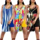 Fashion Sleeveless Printed Split Top Shorts Set