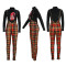 Christmas High Neck Top Plaid Strap Pants Fashion Set