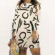 Fashionable geometric printed long sleeved dress