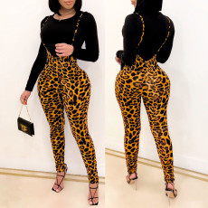 Fashion leopard print strap print two-piece set