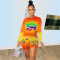 Fashion Large Lip Sport Casual Printing Gradient Two Piece Set