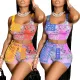 Sexy printed suspender shorts set
