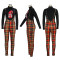 Christmas High Neck Top Plaid Strap Pants Fashion Set