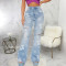 Fashion trend printed jeans stretch fit Bell-bottoms
