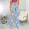 Fashion trend printed jeans stretch fit Bell-bottoms