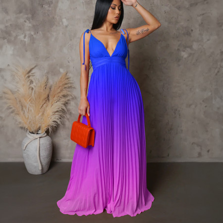 Fashionable Strap Open Back Sexy Strap Gradient Color Dress