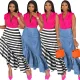 Fashionable and Sexy Zipper Stripe Ruffled Large Swing Skirt