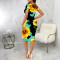 Sexy and fashionable multi-color round neck dress