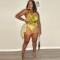 Sexy Printed Colorful Swimwear Perspective Three Piece Set