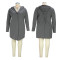 Fashion casual one button cardigan jacket V-neck hooded mid length top
