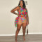 Sexy Printed Colorful Swimwear Perspective Three Piece Set
