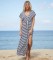 Fashion striped waist drawstring wooden bead vacation beach cover up