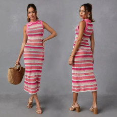 Fashion striped knitted vacation beach cover up