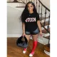 Fashion Large Cotton Letter Print Round Neck Short Sleeve T-shirt