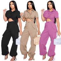 Fashion short sleeved shirt, work bag, pants, two-piece set