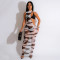 Digital printed irregular mesh dress three piece set