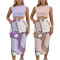 Fashion Large Sleeveless Tank Top Printed Split Half Skirt Set